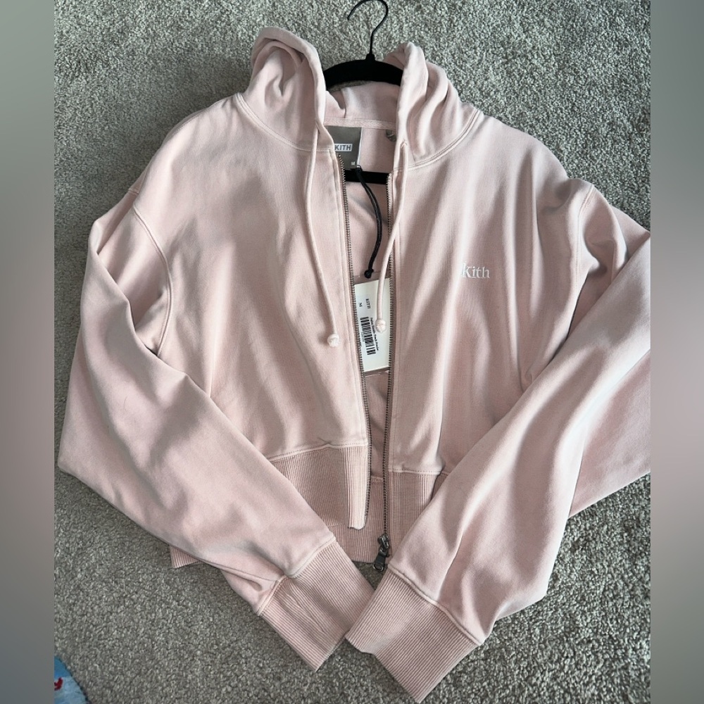 KITH Women's Light Pink Cropped Hoodie Jacket NWT